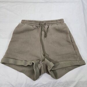 Babwood Fleece Sweat Shorts S/M Mocha Brown High Waisted Rolled Hem Streetwear